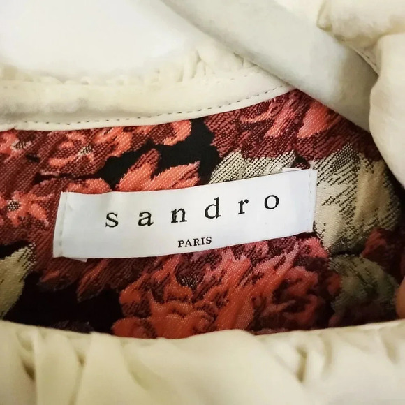 Sandro Edwige Mini Dress Womens Size 2 Rose White Floral Print Ruffled Collar - Picture 7 of 16